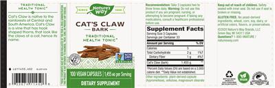 Photo of the Nature's Way Cat's Claw Bark 1,455 mg label