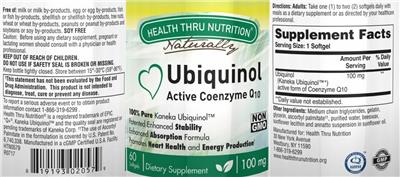Photo of the Health Thru Nutrition Naturally Ubiquinol 100 mg label