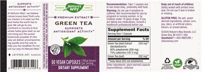 Photo of the Nature's Way Green Tea 250 mg label