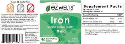 Photo of the EZ Melts Iron 18 mg Zesty Orange label