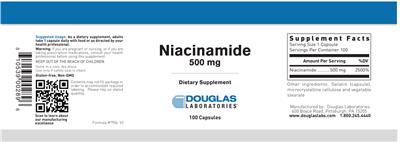 Photo of the Douglas Laboratories Niacinamide 500 mg label