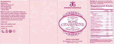 Photo of the Arbonne Essentials Energy Fizz Sticks 40th Birthday Rose Champagne Flavor label