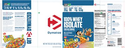 Photo of the Dymatize 100% Whey Isolate Fruity Pebbles label