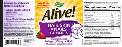 Photo of the Nature's Way Alive! Hair, Skin & Nails Gummies Strawberry Flavored label