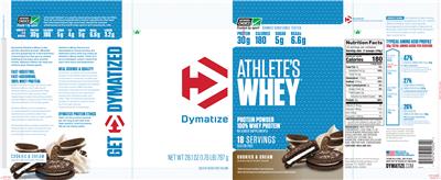 Photo of the Dymatize Athlete's Whey Cookies & Cream label