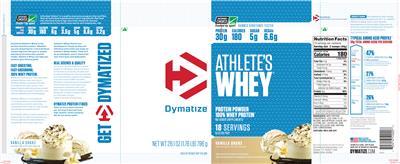 Photo of the Dymatize Athlete's Whey Vanilla Shake label