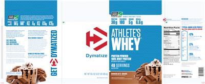 Photo of the Dymatize Athlete's Whey Chocolate Shake label