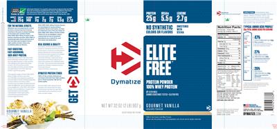 Photo of the Dymatize Elite Free Gourmet Vanilla label