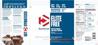 Photo of the Dymatize Elite Free Rich Chocolate label
