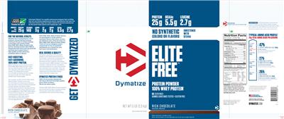Photo of the Dymatize Elite Free Rich Chocolate label