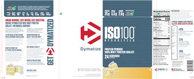 Photo of the Dymatize ISO100 Hydrolyzed Birthday Cake label