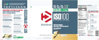 Photo of the Dymatize ISO100 Hydrolyzed Vanilla label