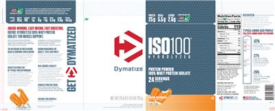 Photo of the Dymatize ISO100 Hydrolyzed Orange Dreamsicle label