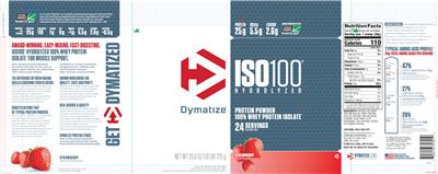 Photo of the Dymatize ISO100 Hydrolyzed Strawberry label