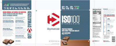 Photo of the Dymatize ISO100 Hydrolyzed Fudge Brownie label