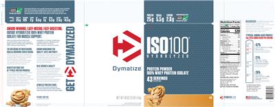 Photo of the Dymatize ISO100 Hydrolyzed Peanut Butter label