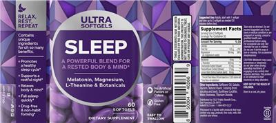 Product label for Sleep Ultra Softgels