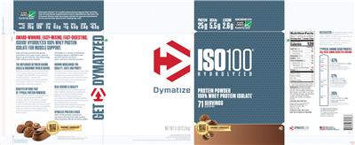 Photo of the Dymatize ISO100 Hydrolyzed Gourmet Chocolate label