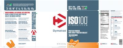 Photo of the Dymatize ISO100 Hydrolyzed Orange Dreamsicle label