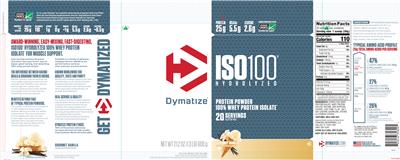 Photo of the Dymatize ISO100 Hydrolyzed Gourmet Vanilla label