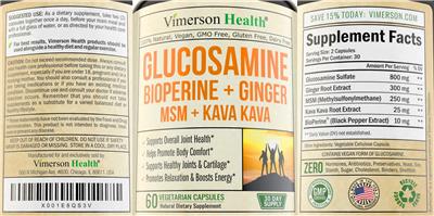 Photo of the Vimerson Health Glucosamine Bioperine+Ginger+MSM+Kava Kava label