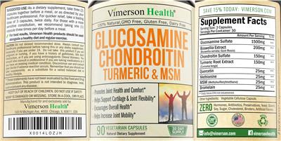 Photo of the Vimerson Health Glucosamine Chondroitin Turmeric & MSM label