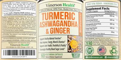Photo of the Vimerson Health Turmeric Ashwagandha & Ginger label
