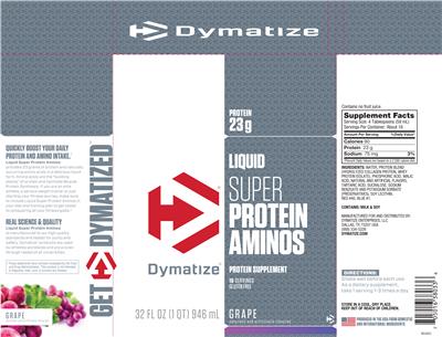 Photo of the Dymatize Liquid Super Protein Aminos Grape label
