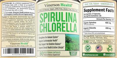 Photo of the Vimerson Health Spirulina Chlorella label