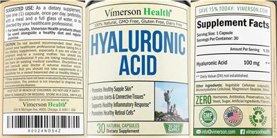 Photo of the Vimerson Health Hyaluronic Acid label