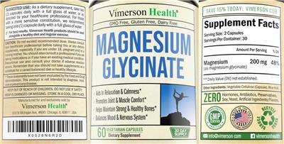 Photo of the Vimerson Health Magnesium Glycinate label