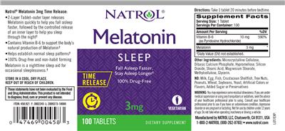Photo of the Natrol Melatonin 3 mg Time Release label
