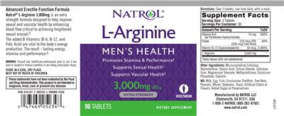 Photo of the Natrol L-Arginine 3,000 mg label