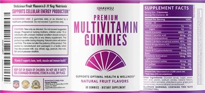 Photo of the Havasu Nutrition Premium Multivitamin Gummies label