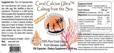 Photo of the California Academy of Health Coral Calcium Ultra Calmag from the Sea label