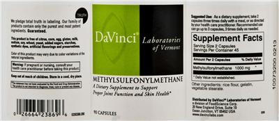 Photo of the DaVinci Laboratories Of Vermont Methylsulfonylmethane label