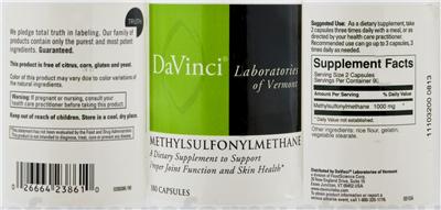 Photo of the DaVinci Laboratories Of Vermont Methylsulfonylmethane label