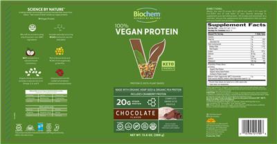 Photo of the Biochem 100% Vegan Protein Chocolate Flavor label