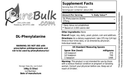 Photo of the PureBulk.com DL-Phenylalanine label