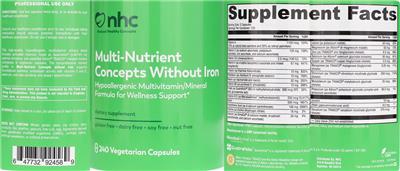 Photo of the Natural Healthy Concepts Multi-Nutrient Concepts Without Iron label