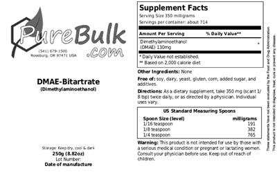 Photo of the PureBulk.com DMAE-Bitartrate (Dimethylaminoethanol) label