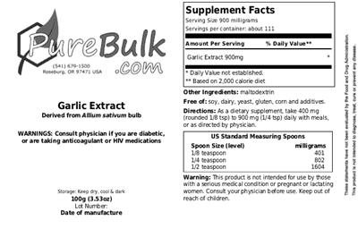 Photo of the PureBulk.com Garlic Extract label