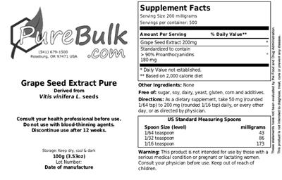 Photo of the PureBulk.com Grape Seed Extract Pure label