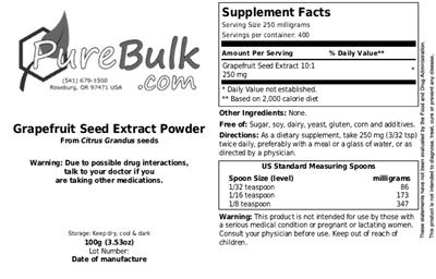 Photo of the PureBulk.com Grapefruit Seed Extract Powder label