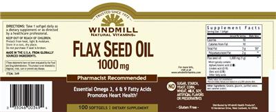 Photo of the Windmill Natural Vitamins Flax Seed Oil 1000 mg label