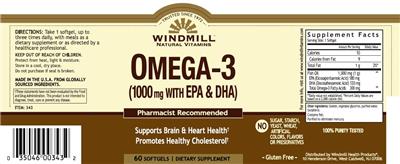 Photo of the Windmill Natural Vitamins Omega-3 (1000 mg With EPA & DHA) label