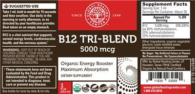 Photo of the Global Healing Center B12 Tri-Blend 5000 mcg label
