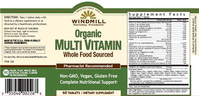 Photo of the Windmill Natural Vitamins Organic Multi Vitamin label