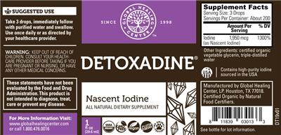 Photo of the Global Healing Center Detoxadine label
