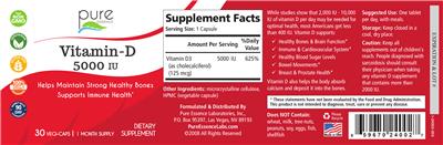 Photo of the Pure Essence Vitamin-D 5000 IU label